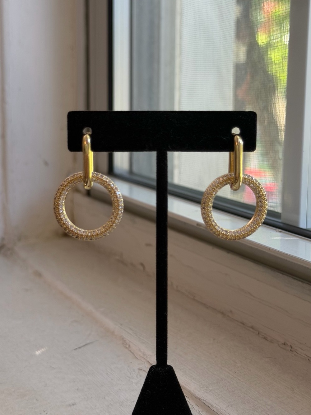 Adina Eden Gold Crystal Pavé Open Circle Hoop Earrings